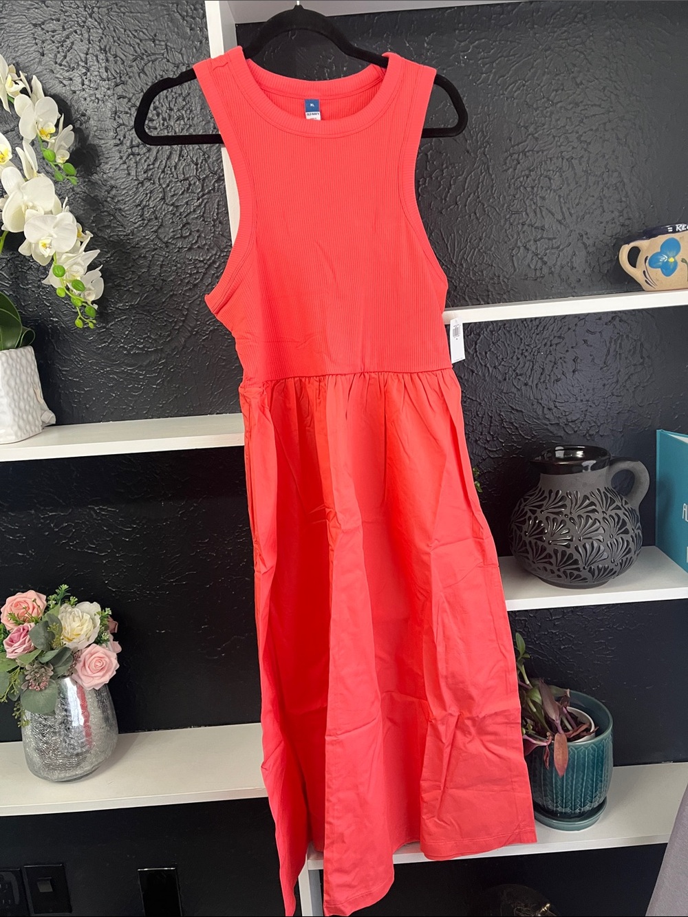 Old Navy Coral Sleeveless Midi Dress with pockets
